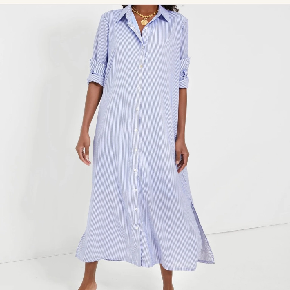 Pomander Place blue stripe griffin dress